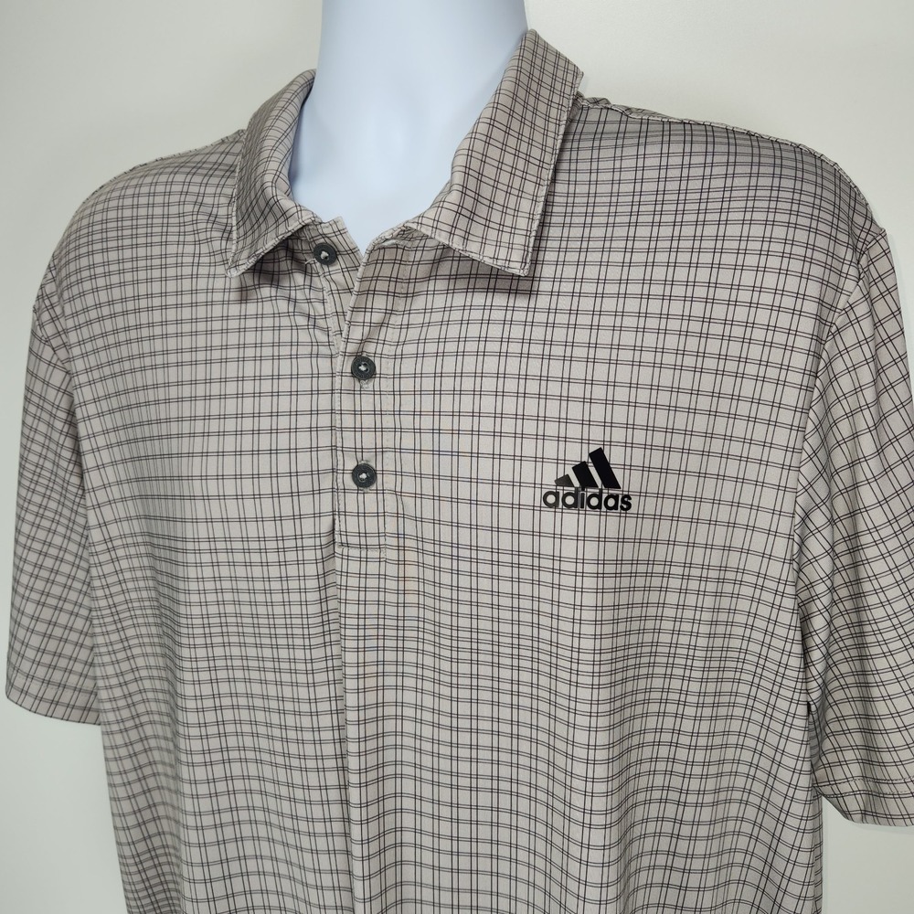 Adidas Golf Mens XL Polo‎ Collared Shirt Gray Check Short Sleeve EUC